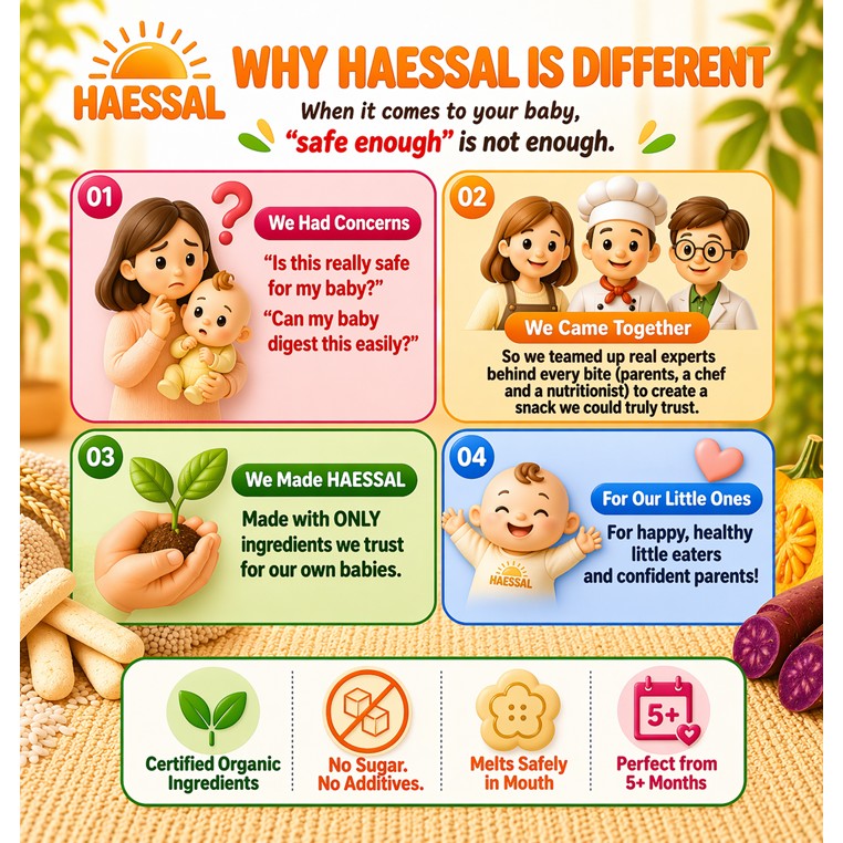 💛HAESSAL Organic Baby Teether (5+ Months) – Baby’s First Safe Snack